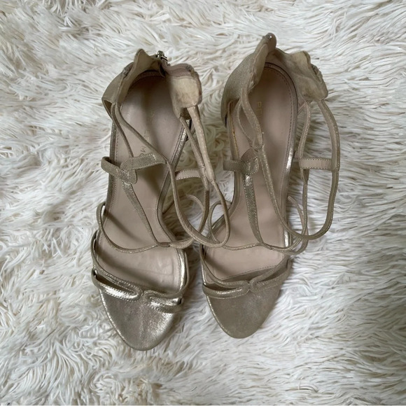 Pelle Moda Gold Strappy Platform Heels sandals back zip closure leather Size 10 - Picture 2 of 12